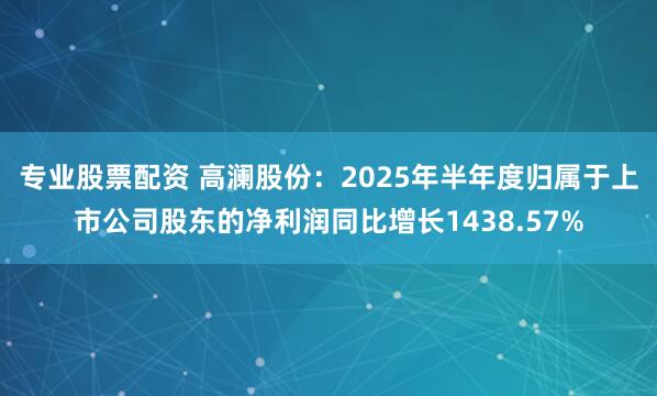 专业股票配资 高澜股份：2025年半年度归属于上市公司股东的净利润同比增长1438.57%